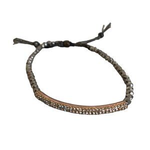 Stella and Dot Tribute Bracelet Grey Crystal Bead Rose Gold Tone Bar 6.5” - 8”